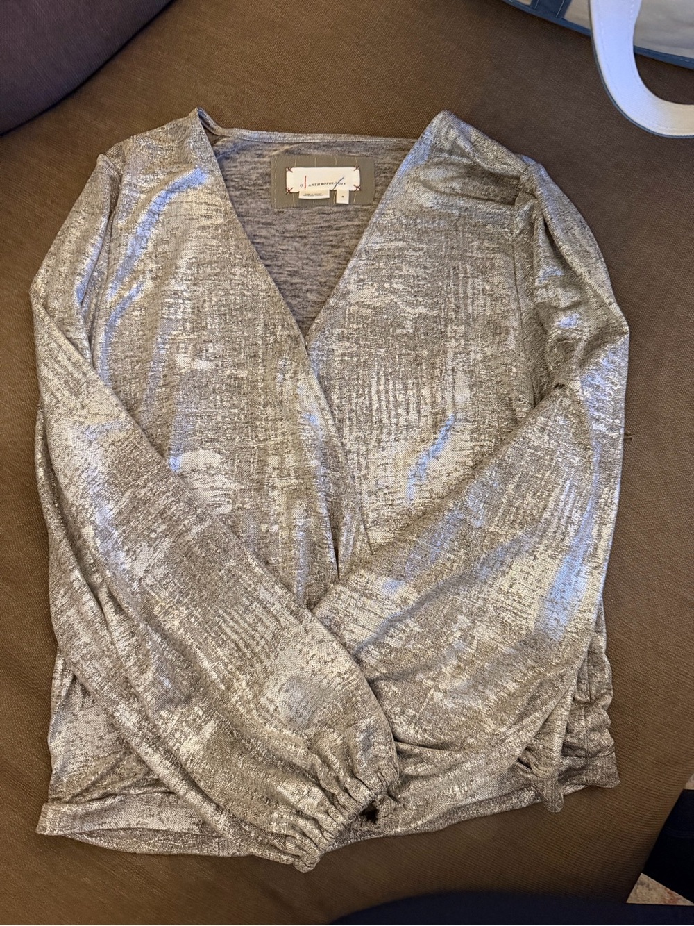 Anthropologie Metallic Silver V-Neck Women’s
